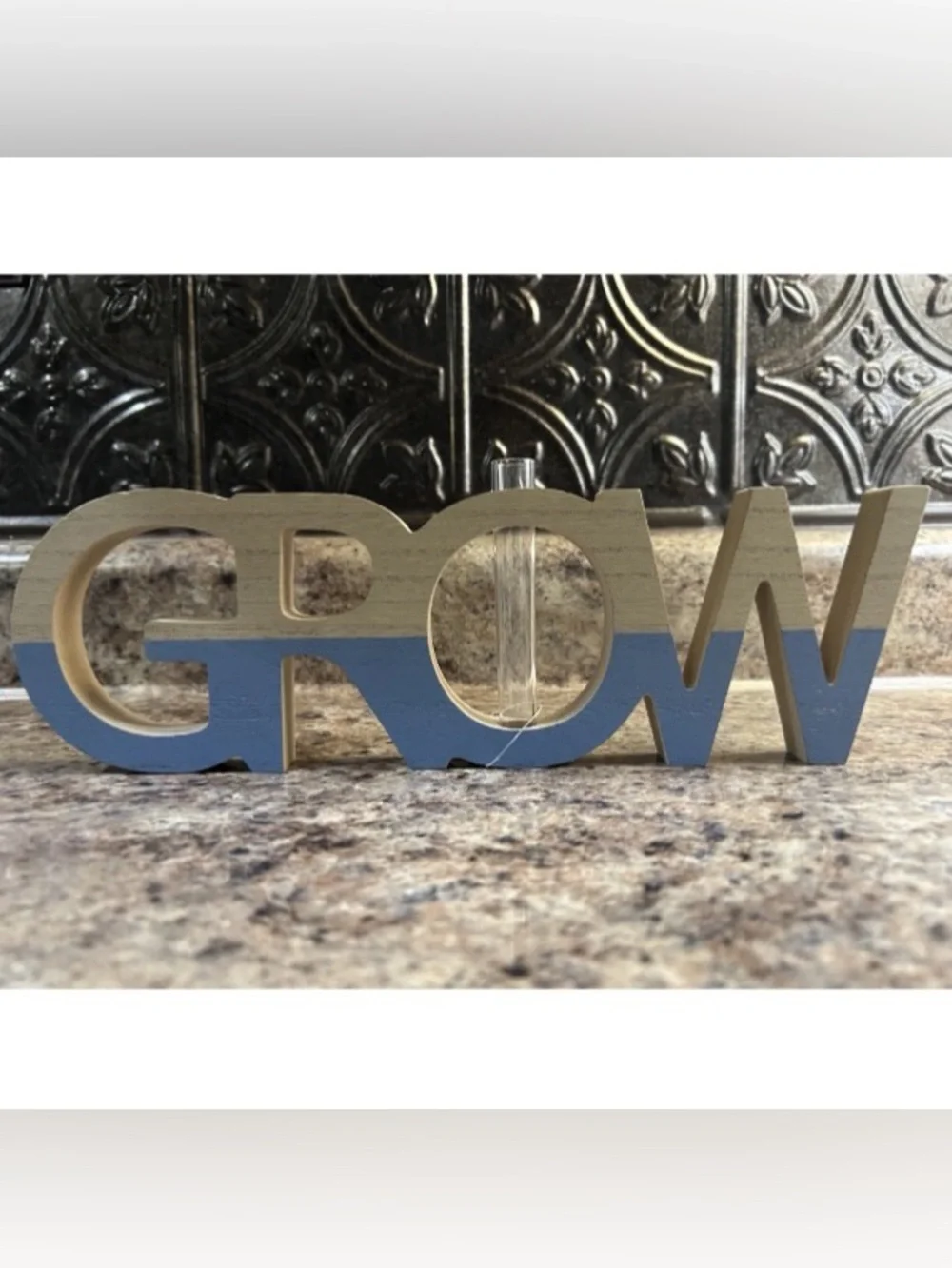 Wooden 3D Plant Bud Vase Plant Holder 11” X 4” “Grow” New With Tag